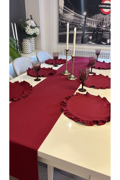 Decamor home 6 Adet Leke Tutmaz Bordo Fırfılı Yuvarlak Amerikan Servis Supla