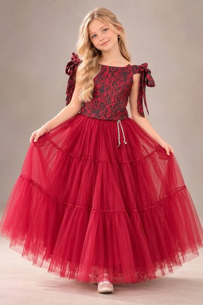 ABİYEKİDS Simli cu model Rochie de seara pentru copii stil doua piese Aby252