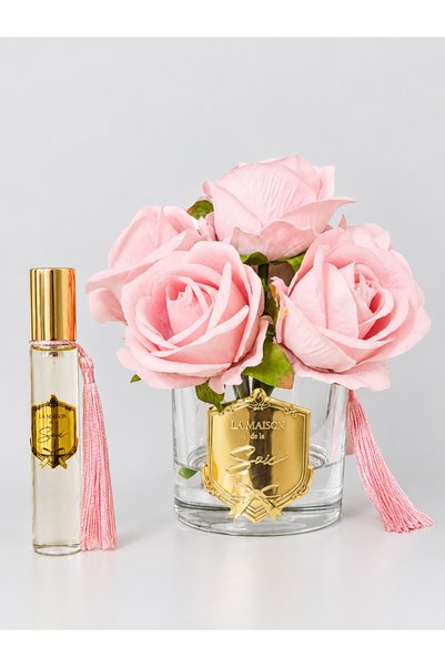 LA MAİSON DE LA SOİE SOFT ROSE 7 LI LÜKS VE ŞIK CAM VAZODA GÜL ARANJMANI - OD...