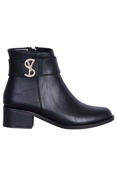 moda ayakkabım By Höbezoğlu 5612 Black Leather Women's Heeled Boots Shoes