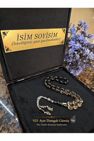 zikir tesbih premıum Ateş Kehribar Tesbih 925 ayar Gümüş Püskül , Kadife Kutu...
