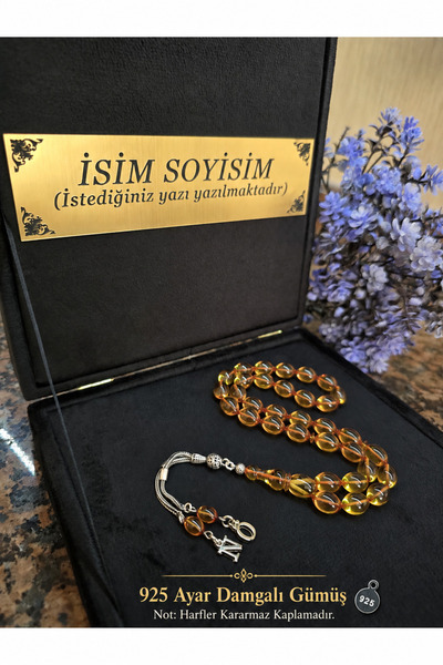 zikir tesbih premıum Ateş Kehribar Tesbih 925 ayar Gümüş Püskül , Kadife Kutu...