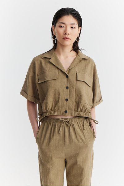 PAULMARK Women's Textured Shirt with Flap Pockets