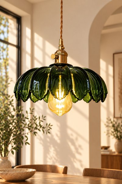 Luna Lighting Belgrad Model Yeşil Cam Klasik Sarkıt Tekli Avize