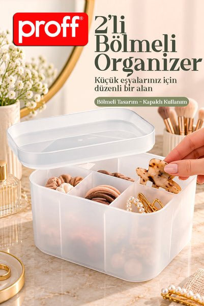 Proff Compartmentalized Organizer with Lid - 6-Compartment Makeup, Jewelry, a...