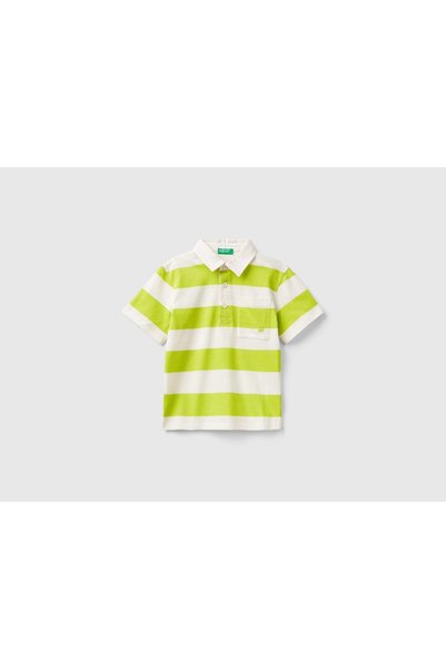 United Colors of Benetton تي شيرت بولو مخطط للأطفال مع تطريز الشعار