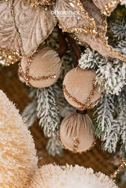 Dekorsende Christmas Ornament Velvet Branch 3-Piece Ball Cream 70 cm