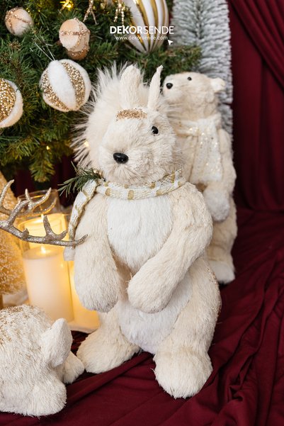 Dekorsende Christmas Decorative Glitter Squirrel Figure Cream 55 cm