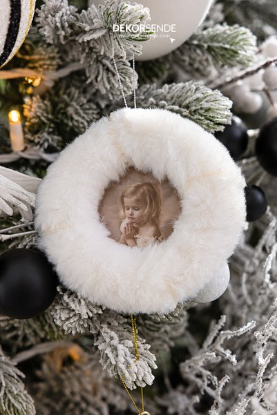 Dekorsende Christmas Tree Ornament Frame Feathered Champagne 12 cm