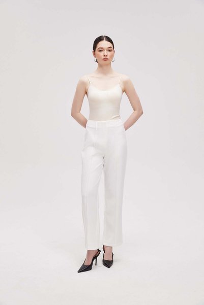 menta High-Waist Straight-Leg Pants with Front Pleats