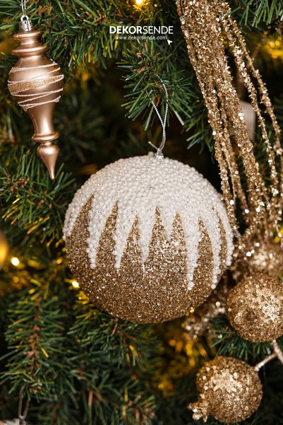 Dekorsende Christmas Ornament White Zigzag Patterned Ball Champagne 15 cm