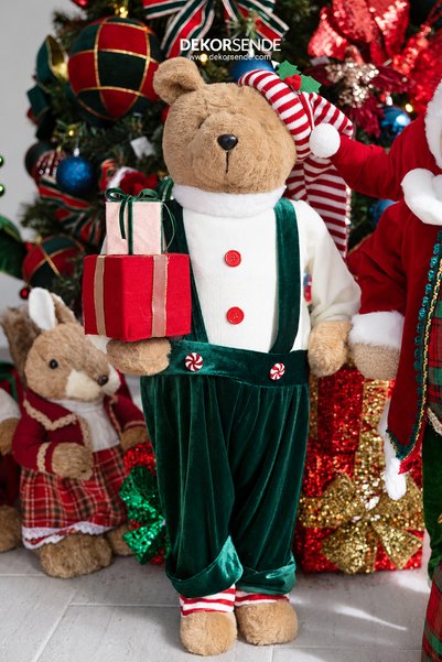 Dekorsende Christmas Bear with White Sweater and Gift Package 80 cm