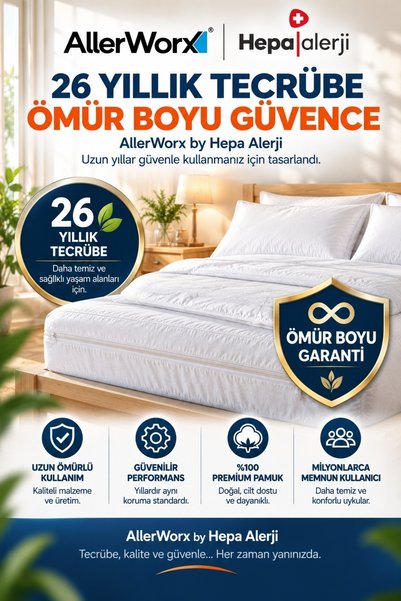 Allerworx Anti Alerjik Anti Akar Çift Kişilik Tam Koruma Seti 140x200cm Yastı...