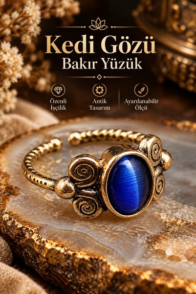 NBS Beautiful Naturel Stones Saf Bakır Kedi Gözü Zarif Tasarım Trend Kaliteli...