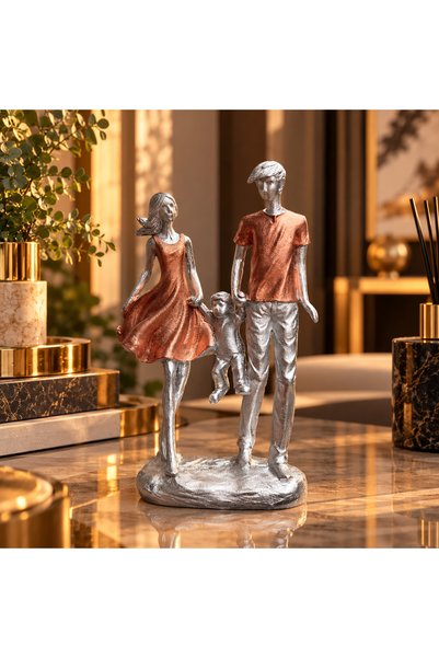 Doremcy Gümüş Gold Aile Biblo – Anne Baba Çocuk Figürlü Dekoratif Obje