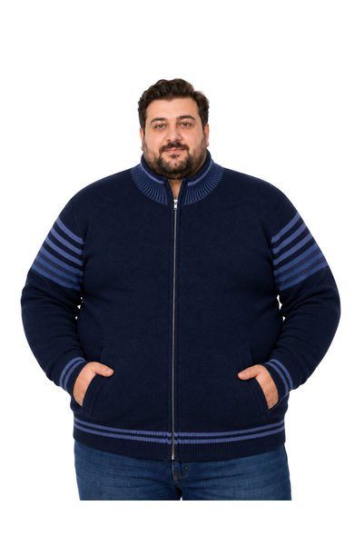BattalModa Erkek Büyük Beden Lacivert Çizgili Cepli Hattush Ceket 5XL-6XL-7XL...