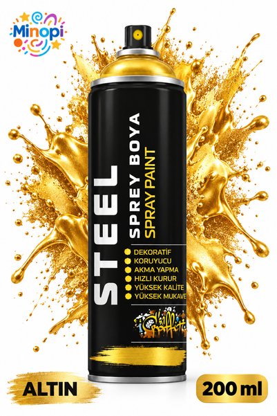 Minopi Altın Sprey Boya 200 ml Hızlı Kuruyan Renkli Profesyonel Ahşap Plastik...