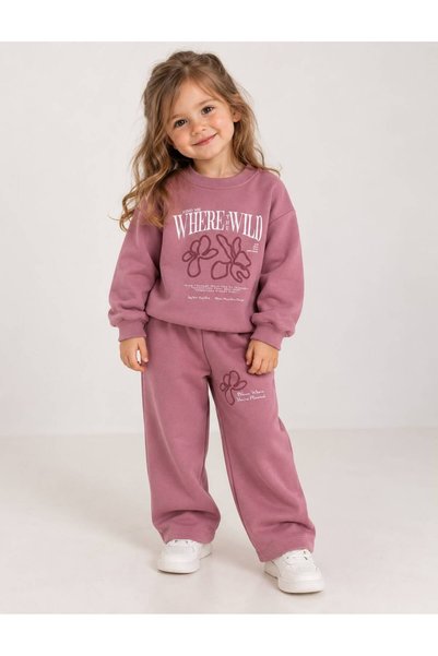 SEENJOB KİDS Oversized Simit-Collar Sweatshirt with Embossed Flower Print / W...