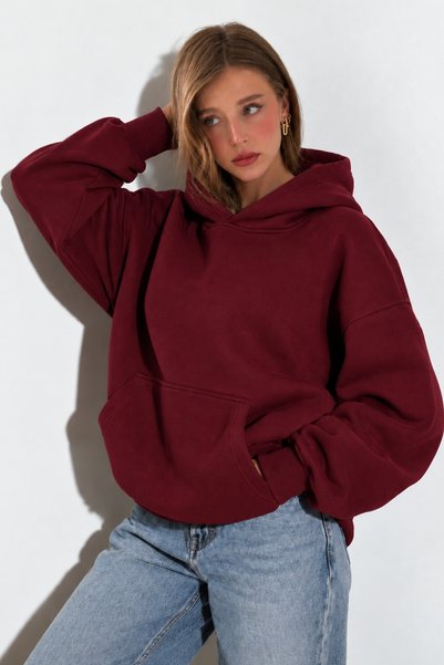 The Champ Clothing Hanorac supradimensionat pentru femei, culoare roșu claret...
