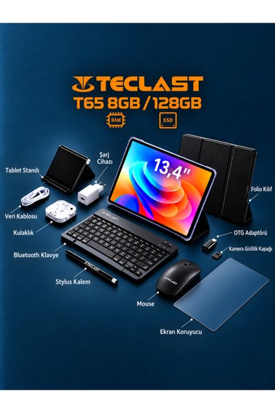 TECLAST T65 8/128 GB LTE 13.4'' Tablet (Resmi Distribütör Garantili) KILIF+KL...