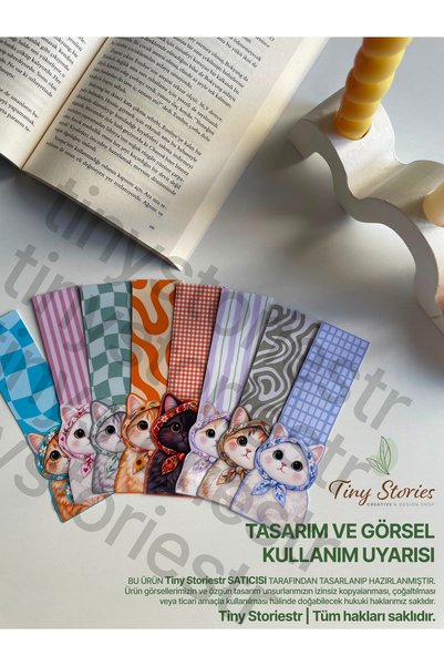tinystoriestr Set de 8 semne de carte cu tematică de toamnă și pisici, cu tăi...