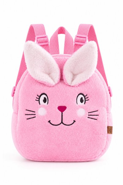 KidHug Pembe Tavşan Nakışlı Yumuşak Peluş Anaokulu – Kreş Çantası 0–8 Yaş Çoc...