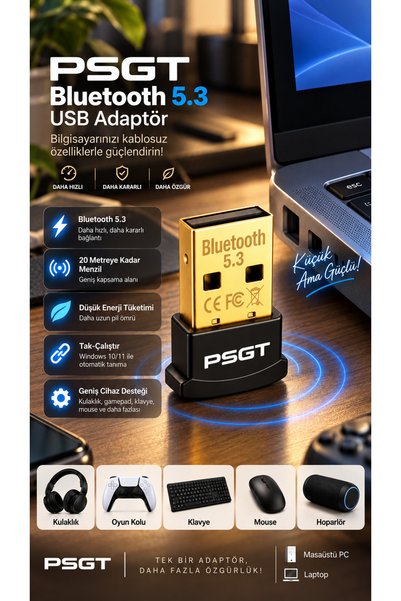PSGT Masaüstü,dizüstü Bilgisayar Bluetooth Aparatı Mini V5.3 Usb Bluetooth Dongle 5.3 Bluetooth Adaptörn