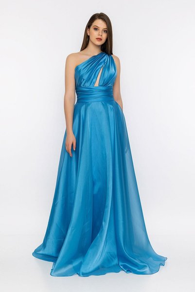 INVIDIA Drop Neck One Shoulder Evening Dress