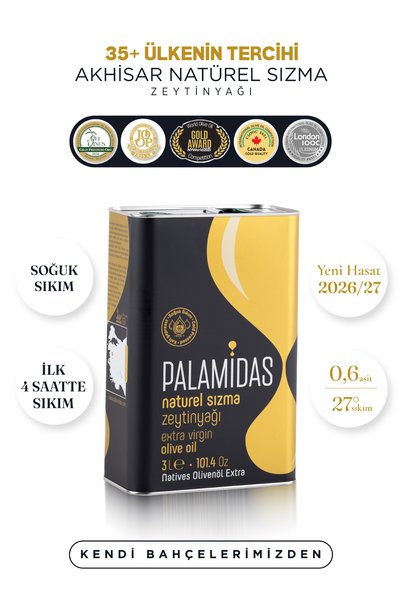 Palamidas 3 Lt Tnk Özel Harman Soğuk Sıkım Natürel Sızma Zeytinyağı 2026-2027...