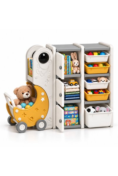 BuzzleB Dulap Organizator Jucarii Space cu Astronaut si Moon Cart, 9 Spatii d...
