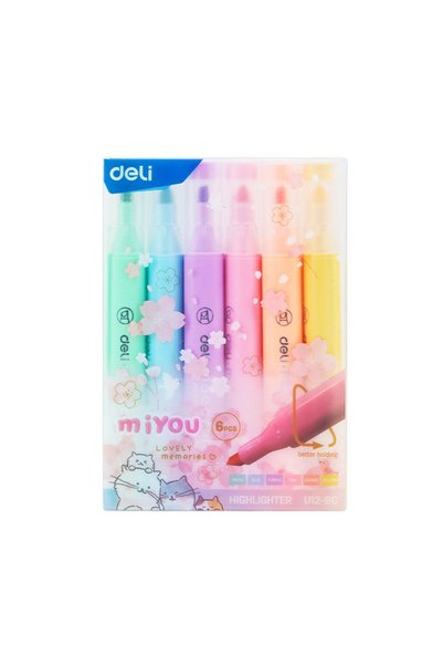 Deli , Miyou Macarons, Slim Textmarker Set 6 Pack, Tip 1 4 Mm, Non Toxic Wate...