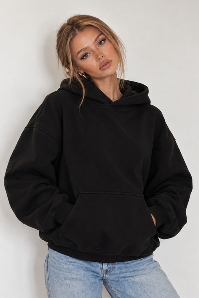 The Champ Clothing Kadın Oversize Sweatshirt Hoodie Basic Siyah – Kapüşonlu, ...