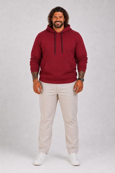 MocGrande Plus Size Men's Basic Sweat Hooded 11700 Claret Red