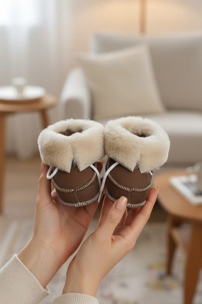 CEYDA SHOES KREŞ,BEBEK,ÇOCUK, HAKİKİ DERİ, YUMUŞAK, KAYMAZ TABAN, KÜRKLÜ EV B...