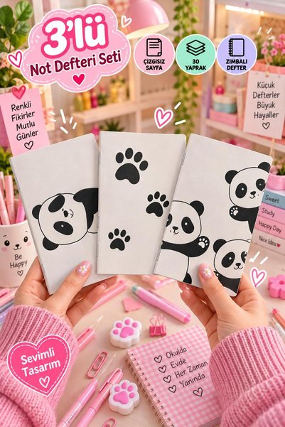 ÖZ KIRTASİYE Pandalar Temalı 10x14 Not Defteri 3'lü Set