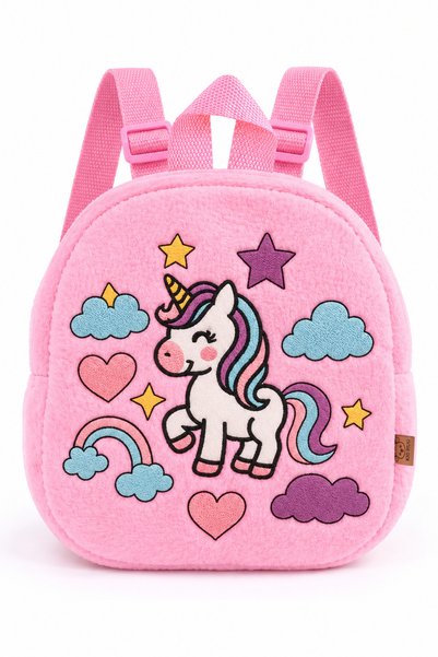 KidHug Kız Çocuk Çantası Peluş Unicorn Nakışlı Anaokulu Kreş Oyun Çantası Yum...