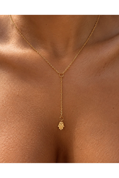 Arsaley Collection Gold Hamsa Charm Dekolte Y Altın Kaplama Kadın Kolye (45 +...