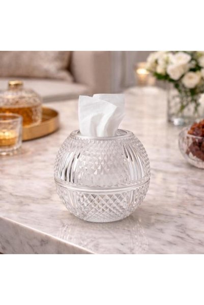 Warehouse Luxury Crystal Tissue Holder with Engraved Design