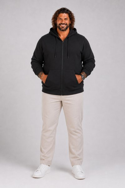 MocGrande Large Size Unisex Hooded 3Ip Sweat 11701 Black