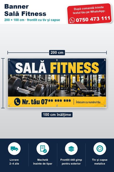 ShopPrint Banner sală fitness cu numărul tău, 200x100 cm, frontlit cu tiv și ...