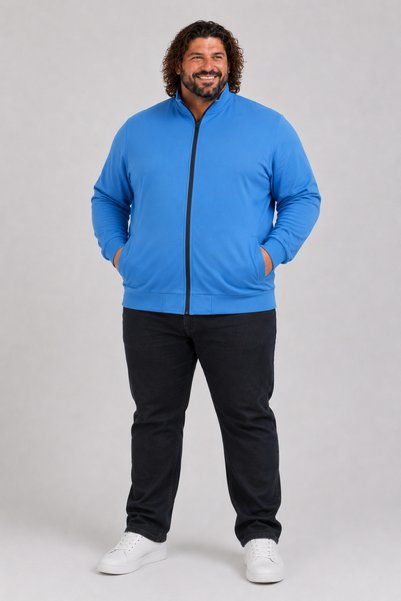 MocGrande Large Size Basic Seasonal Zippered Sweatshirt 22750 COBALT BLUE