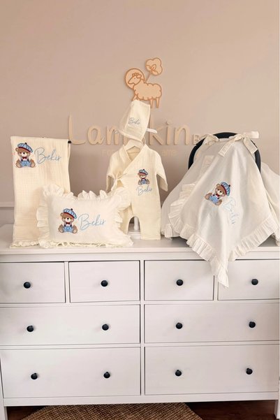 lambkin Baby Müslin Kişiye Özel Bebek Hastane Çıkış Seti