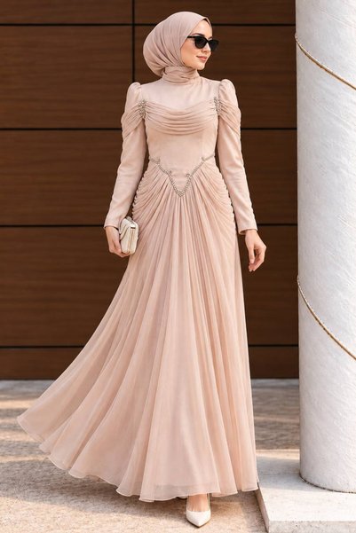 N.S NEVA STYLE فستان سهرة بودرة تيسنتور من درابيلي 70136PD