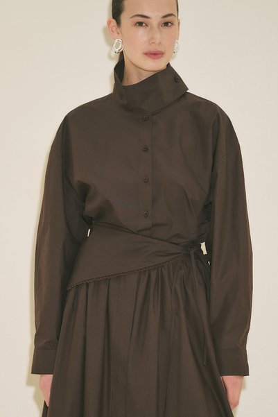Manuka High-Neck Short Shirt Brown