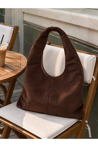 Bisou Bag Kadın Acı Kahve Astarlı Omuz Çantası Fitilli Kumaş Günlük Çanta