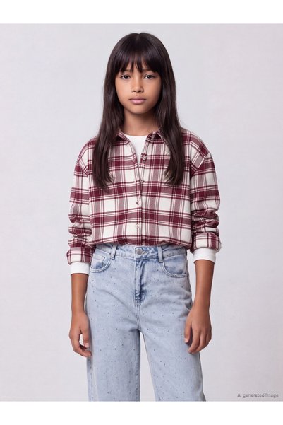 LC Waikiki Checkered Embroidered Gabardine Girls' Shirt from Uzg Store for St...