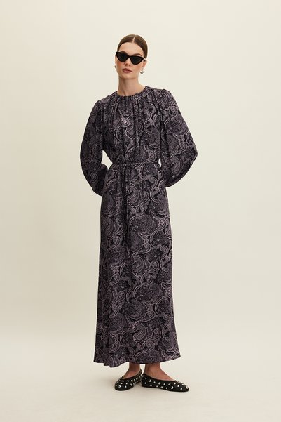 Manuka Gemustertes Viskosekleid Dunkel Vintage