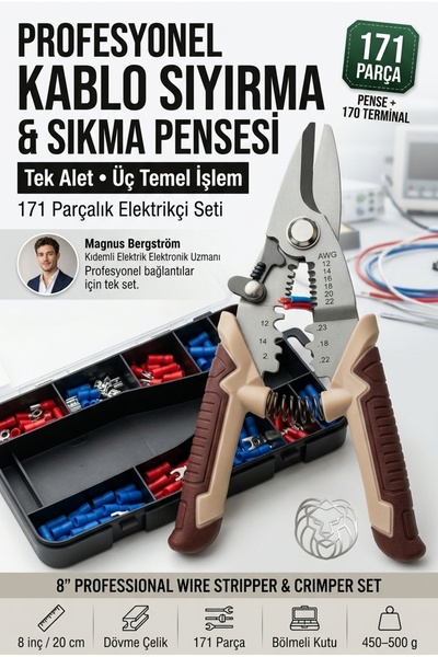 Transformacion Profesyonel Tel Soyma ve Sıkma Pensesi Seti – 8'' Otomatik, Ka...