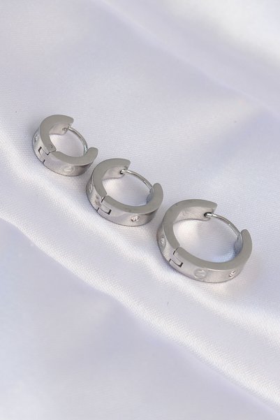 Skygo 316L Steel Silver Color Zircon Stone Model 3-Piece Hoop Earrings Tj-Bkp...