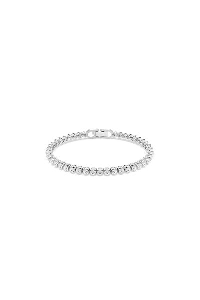 Swarovski Matrix Tennis Bileklik, Yuvarlak kesim, Beyaz, Rodyum kaplama